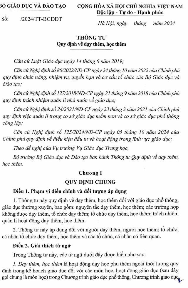 Thông tư 29/2024/TT-BGDĐT quy định về DẠY THÊM, HỌC THÊM có hiệu lực từ 14/2/2025- Ảnh 1.