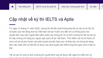 Hội đồng Anh thông báo tạm hoãn kỳ thi IELTS từ ngày 10/11