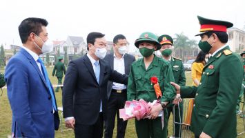 Chủ tịch UBND tỉnh dự lễ giao, nhận quân tại thị xã Hoàng Mai