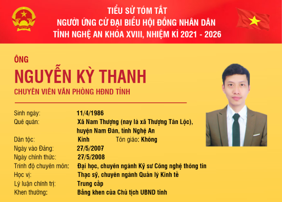 Tiểu sử tóm tắt và chương trình hành động của ứng cử viên đại biểu HĐND tỉnh Nguyễn Kỳ Thanh